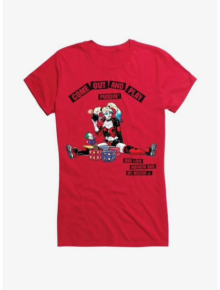 Brand new 🎉 DC Comics Batman Come Out & Play Harley 👧 Girls T-Shirt ⌛