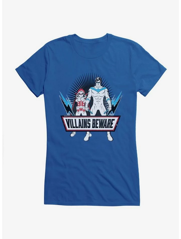 Budget ✔️ DC Comics Batman Nightwing Robin Villains Beware 👧 Girls T-Shirt 💯