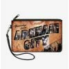 New ✨ DC Comics Batman Greetings From Arkham City Postcard City Scenes Wallet Canvas Zip Clutch 💯
