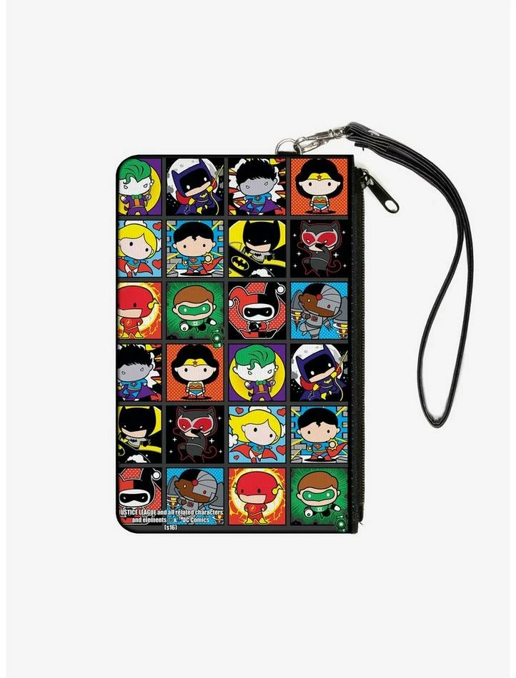 Deals ๐ DC Comics Justice League Comics 12 Chibi Character Pose Blocks Wallet Canvas Zip Clutch ๐