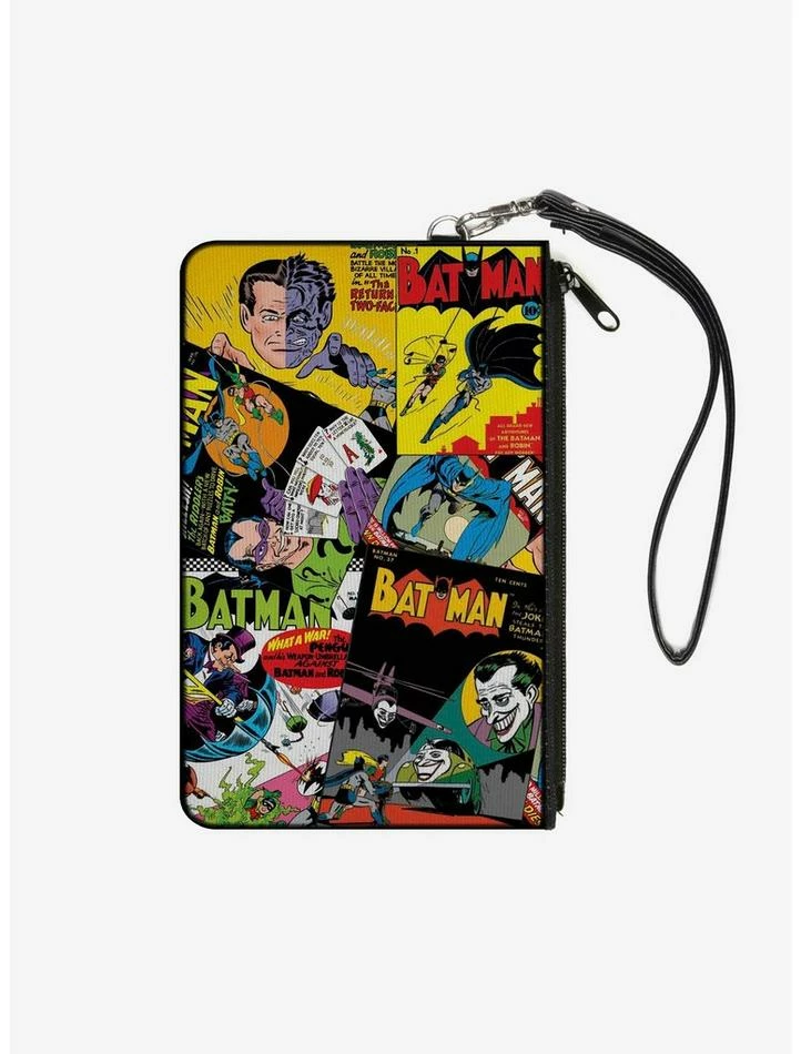 Hot Sale ๐ DC Comics Retro Batman 6 Comic Book Covers Stacked Wallet Canvas Zip Clutch ๐