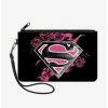 Brand new 👏 DC Comics Superman Shield Roses Weathered Wallet Canvas Zip Clutch 🛒