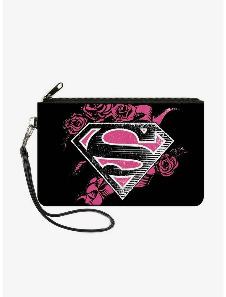 Brand new 👏 DC Comics Superman Shield Roses Weathered Wallet Canvas Zip Clutch 🛒