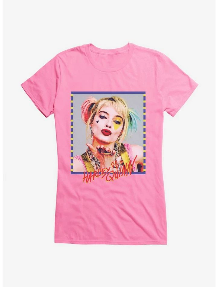 Brand new ⭐ DC Comics Birds Of Prey Harley Quinn Kiss Face 👧 Girls Black T-Shirt 😀 - Image 3