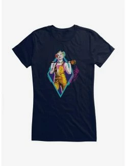 Best Pirce ⌛ DC Comics Birds Of Prey Harley Quinn Neon Diamond Autograph 👧 Girls T-Shirt 🔔