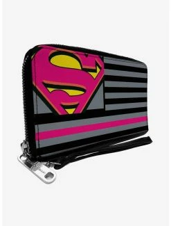 Hot Sale ⭐ DC Comics Superman Shield Americana Stripes Zip Around Rectangle Wallet 🥰