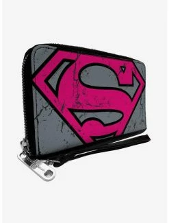 Hot Sale 😀 DC Comics Superman Shield Close Up Weathered Zip Around Rectangle Wallet ✨