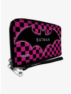 Top 10 👏 DC Comics Batman Bat Logo Checker Fuchsia Black Zip Around Rectangle Wallet 🛒