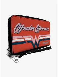 Flash Sale 🔔 DC Comics Wonder 👩 Woman Logo with Striping Zip Around Rectangle Wallet 👍