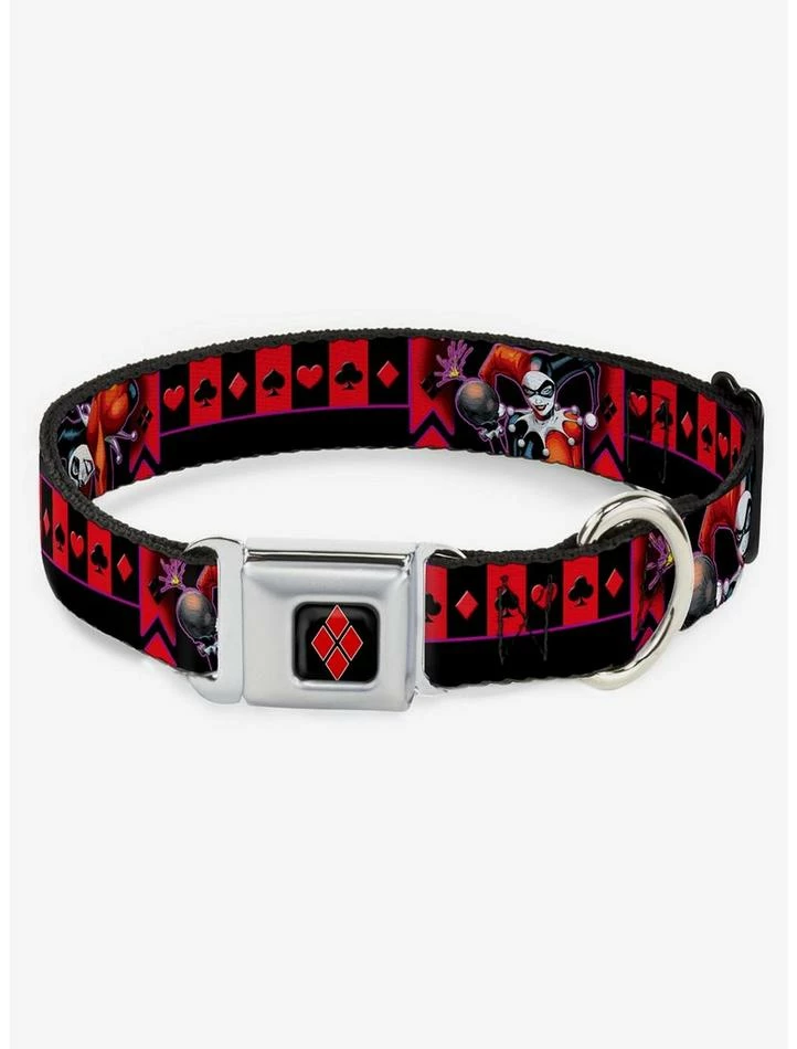 Brand new ⌛ DC Comics Harley Quinn Black Purple Red Seatbelt Buckle 🐶 Dog Collar 👏