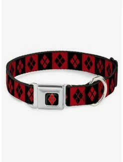 Deals 🛒 DC Comics Harley Quinn Diamond Blocks Seatbelt Buckle 🐶 Dog Collar 🛒