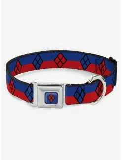 Best Sale ๐ DC Comics Harley Quinn Diamond Stripe Seatbelt Buckle ๐ฆฎ Dog Collar ๐ฅฐ