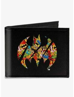 Discount 🥰 DC Comics Bat Signal Logos Stacked Canvas Bifold Wallet 👍