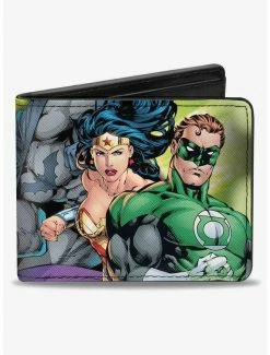 New 👏 DC Comics Justice Leage 4 Superheroes 2 Villains Group Pose2 Glow Burst Bifold Wallet ❤️