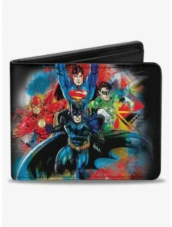 Buy 🌟 DC Comics Justice League 4 Superhero Group Splatter Logo Bifold Wallet ✔️