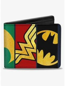 Brand new 🥰 DC Comics Justice League 5 Superhero TextuLogo Close Up Panels Bifold Wallet 👍