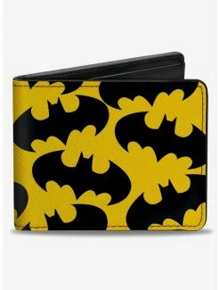 New 👏 DC Comics Batman Bat Signal Scattered Yellow Black Bifold Wallet 👍