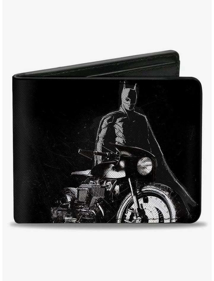 Outlet 🔥 DC Comics The Batman And Batcycle Pose Black White Bifold Wallet 😀